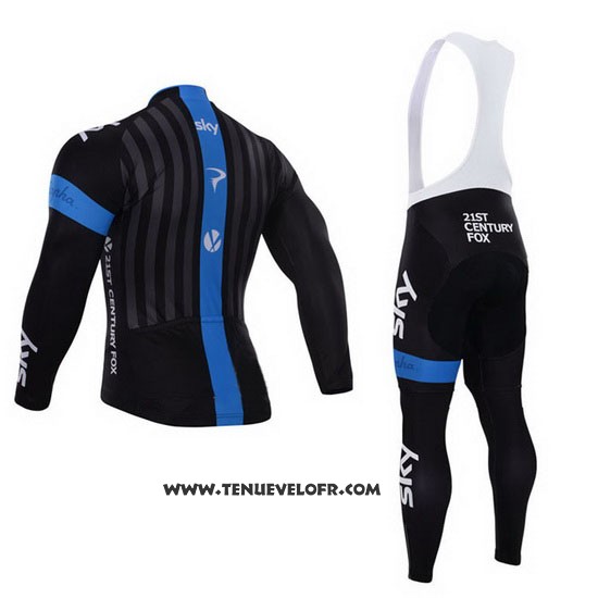 2015 Maillot Ciclismo Sky Azur et Noir Manches Longues et Cuissard